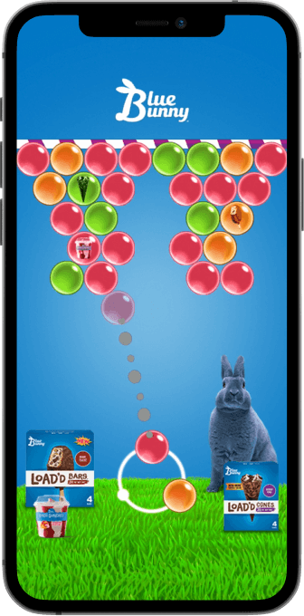 iPhone playing Blue Bunny Bubble Shooter