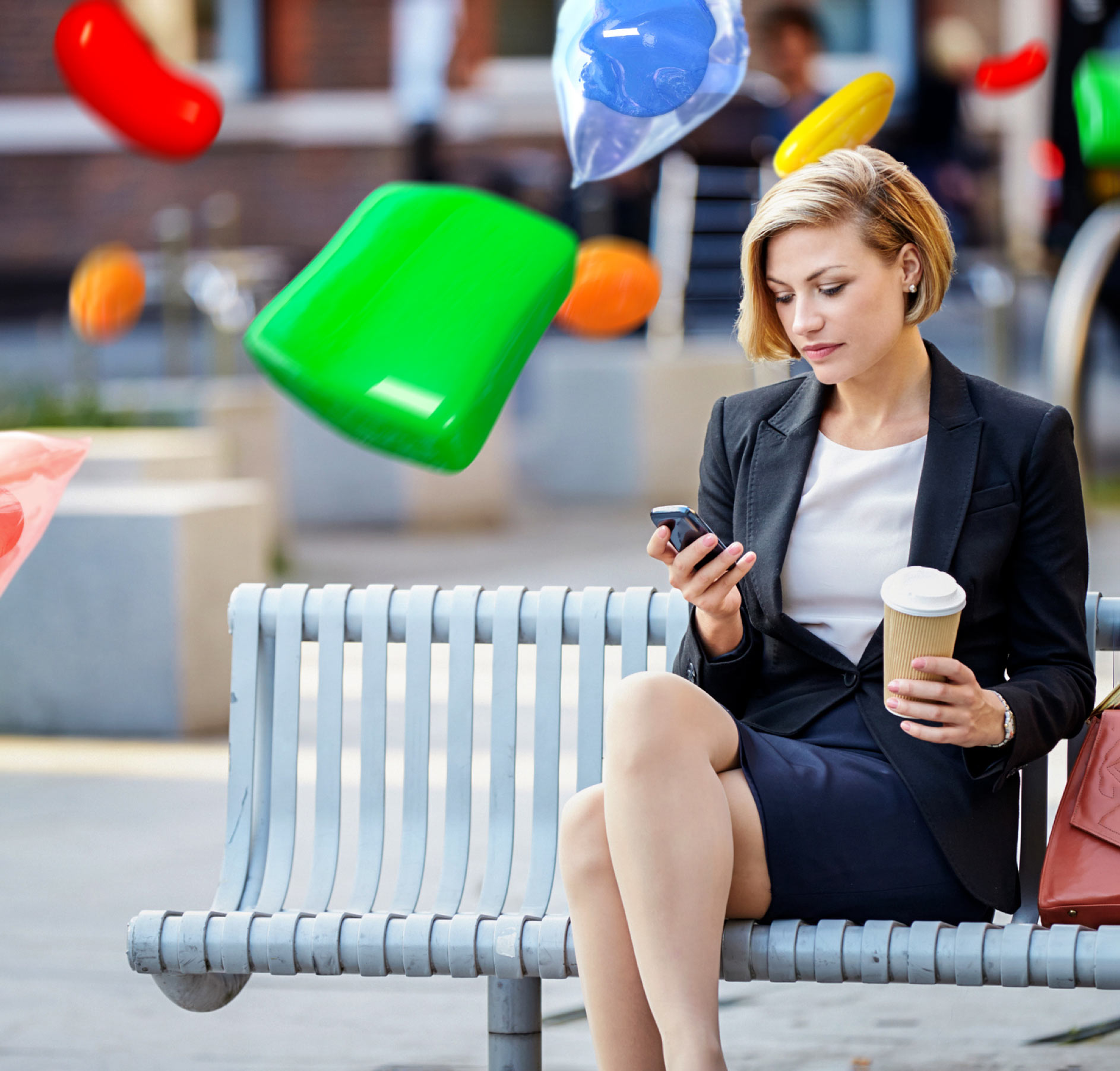 Audience - Business woman playing a Candy Crush on her smartphone