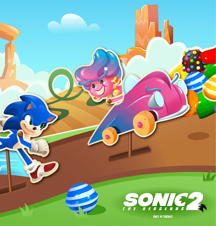 Sonic the Hedgehog with Candy Crush characters
