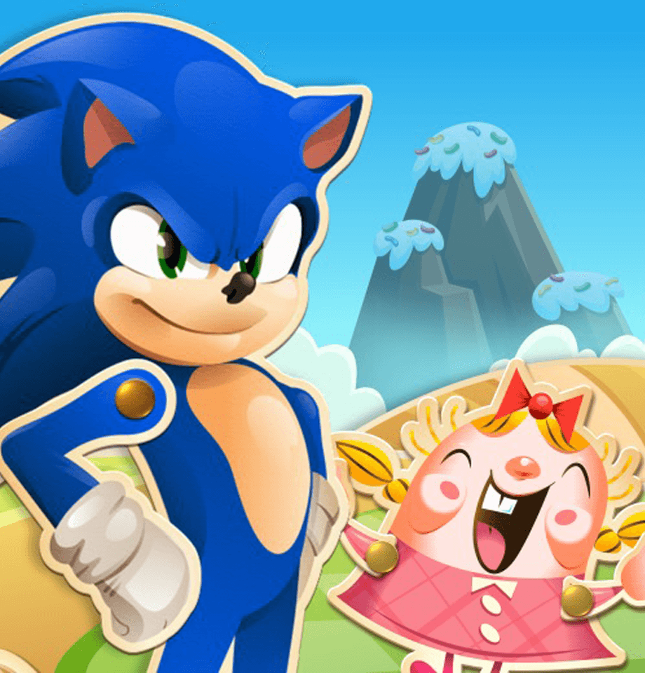 Sonic the Hedgehog with Candy Crush characters