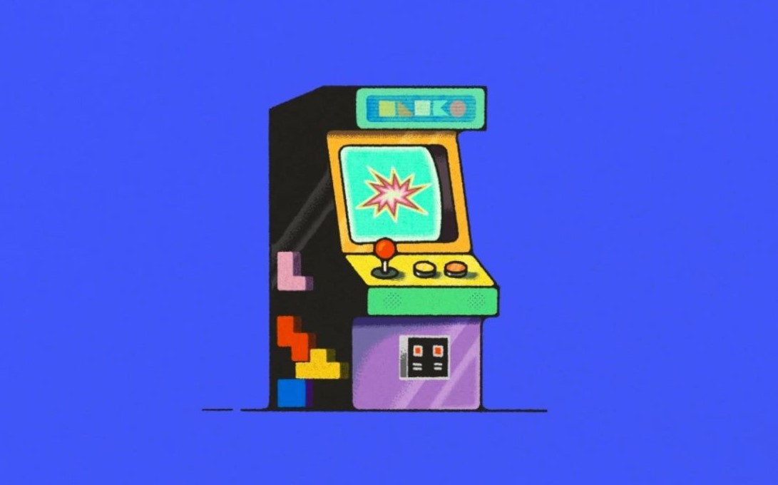 A vector illustration of an arcade cabinet console.