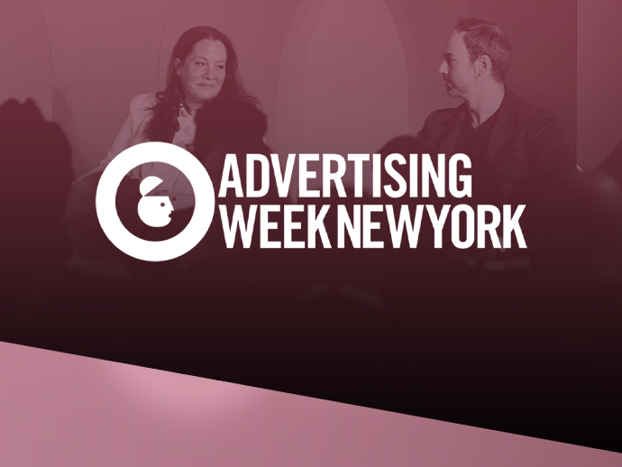 Jonathan Stringfield presenting at Advertising Week NY with the Advertising Week NY logo in the corner. 