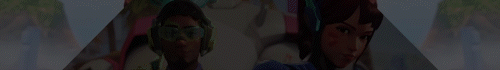 A short GIF of Overwatch plays beneath a kaleidoscope texture.