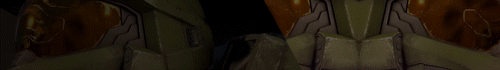 Una breve GIF di Master Chief, della serie di Halo, con una texture caleidoscopica.